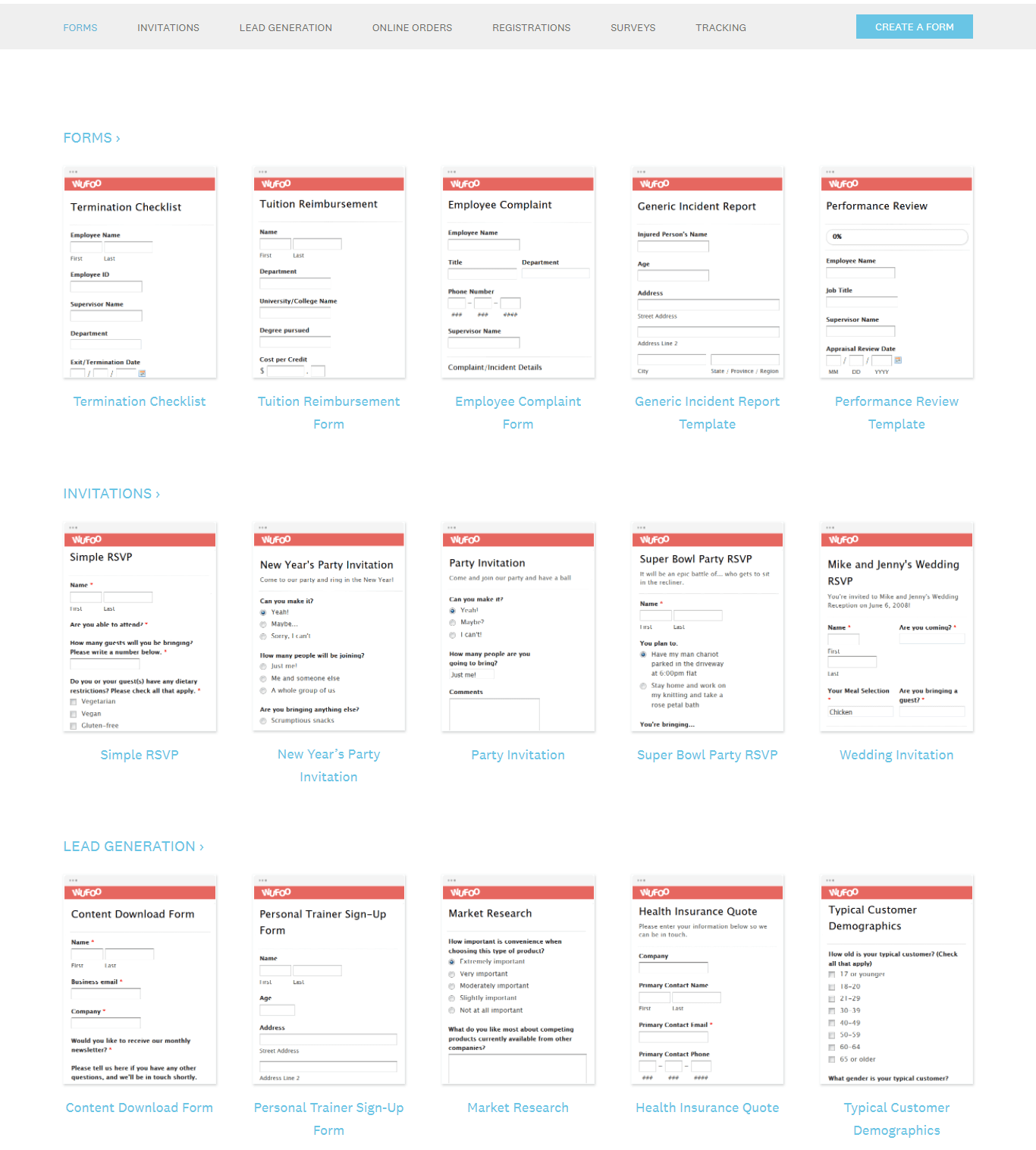 list of Wufoo Templates