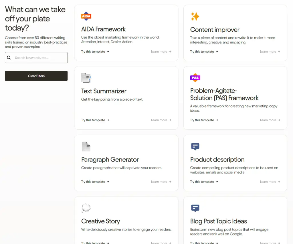 jasper ai templates screenshot
