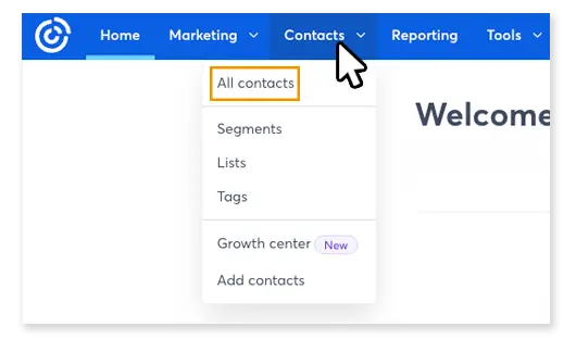 Exporting data before cancelling constant contact, clicking contacts on dashboard