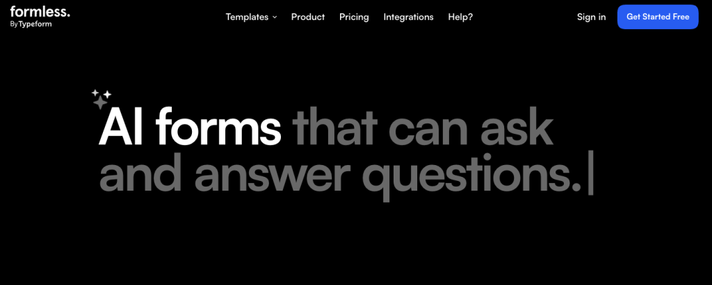 formless.ai homepage