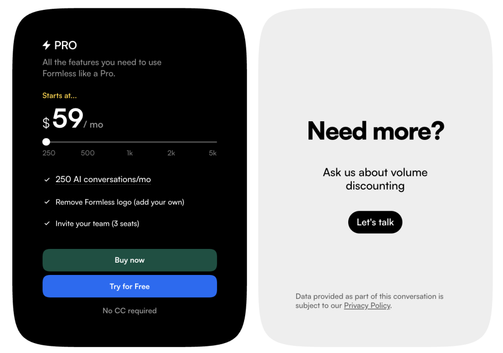 formless.ai pricing