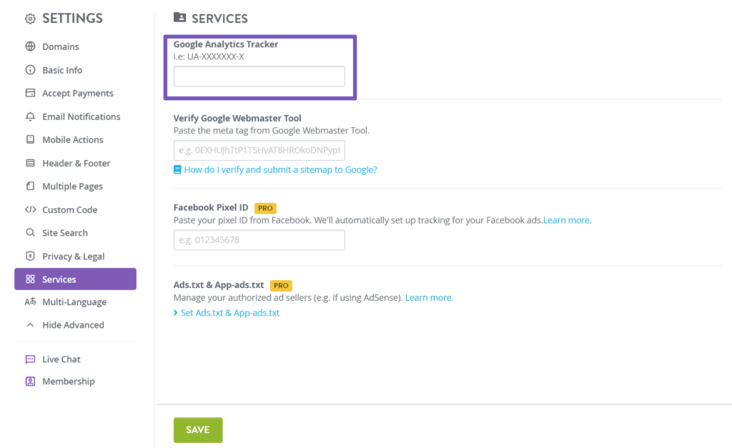 Strikingly SEO Analytics