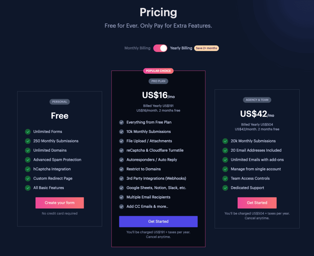 web3forms pricing 2026